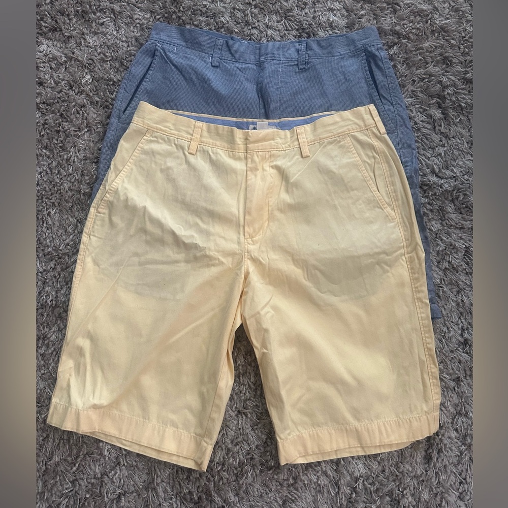 J. Crew 10.5” (lot of 2) Pale Yellow & Navy White Houndstooth Men's Shorts Sz 33